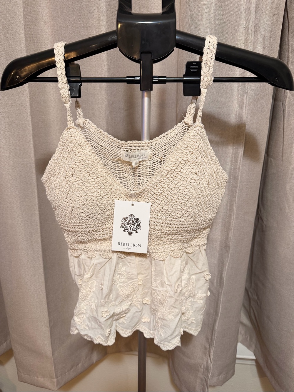 Rebellion Cream Crochet Lace Peplum Camisole